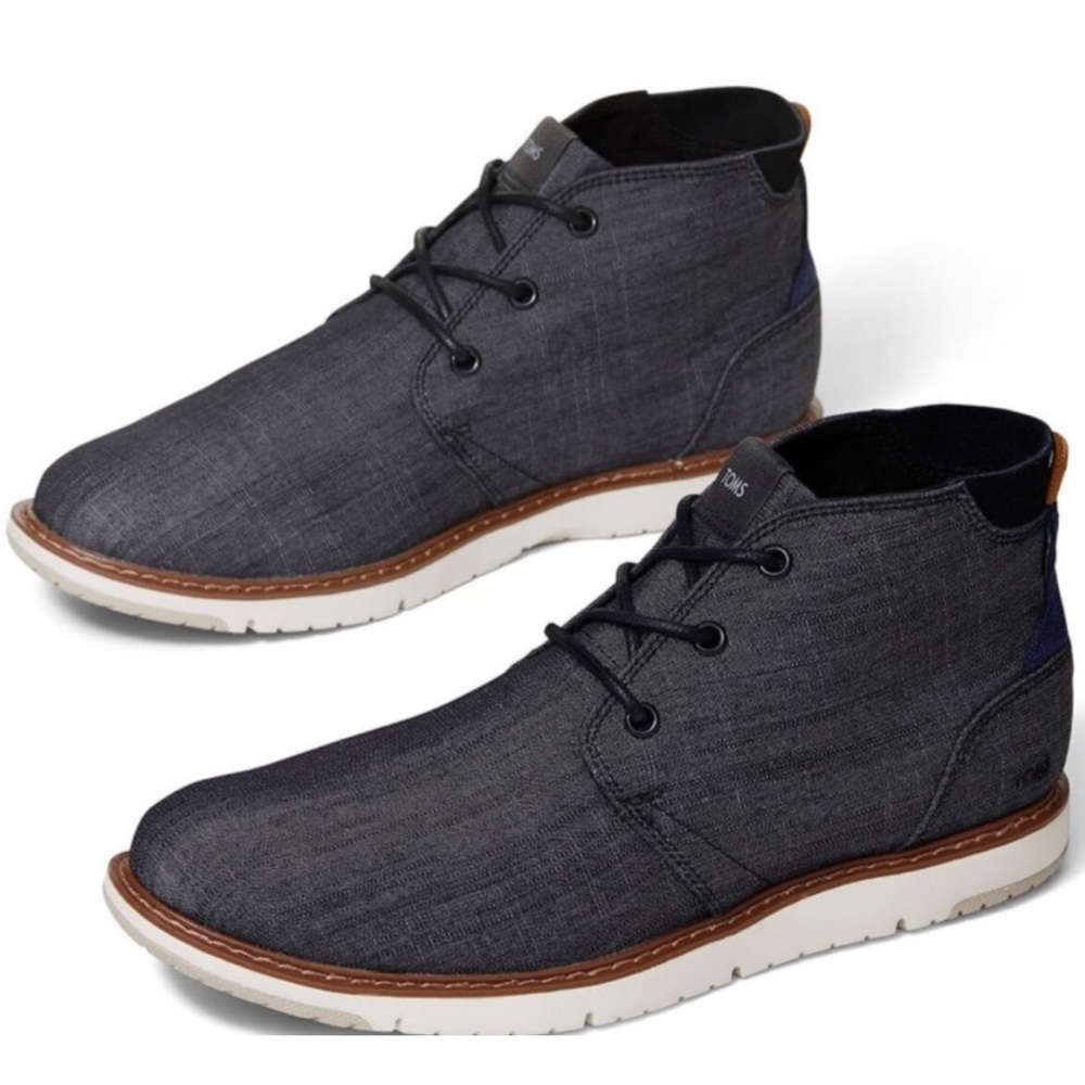 Toms Men's Dark Gray Chukka Boots with White Sole and Brown Trim